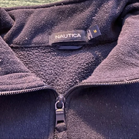 Vintage Navy Blue Nautica Fleece Quarter-Zip Sweatshirt w/ Pocket Medium - Picture 2 of 4